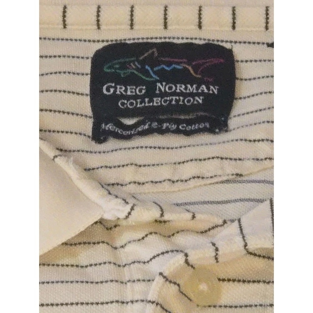 Vintage Greg Norman Collection Polo Shirt Mens XL Striped Cream Black  Cotton - Picture 4 of 12
